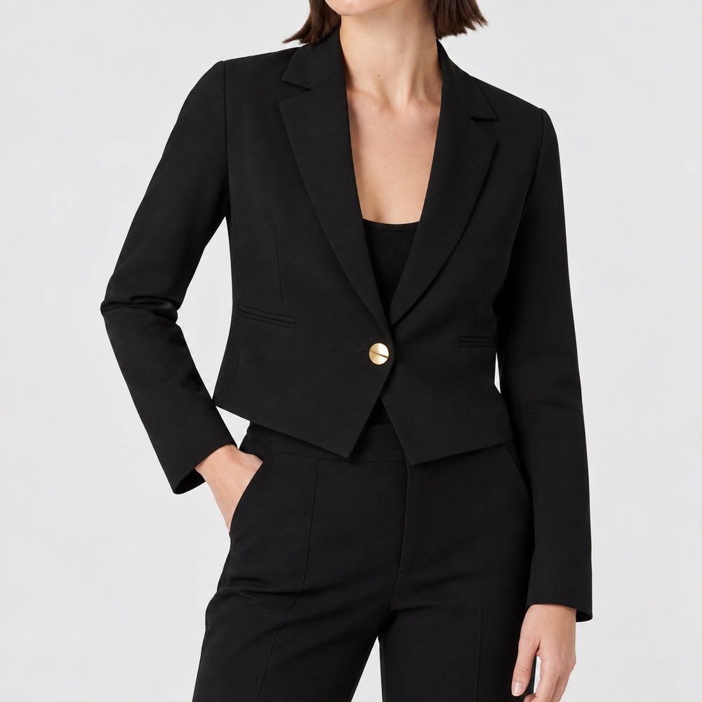 Spanx The Perfect Cropped Blazer Black Gold Button Ponte Stretch Notch Lapel XL